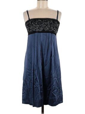 Silk BCBGMAXAZRIA Navy Blue Beaded Empire Waist Cocktail Evening Dress Size 6